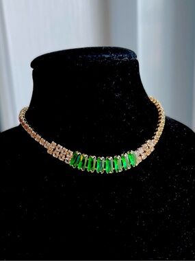 Lab-created Emerald with White Crystal - Tennis Bracelet